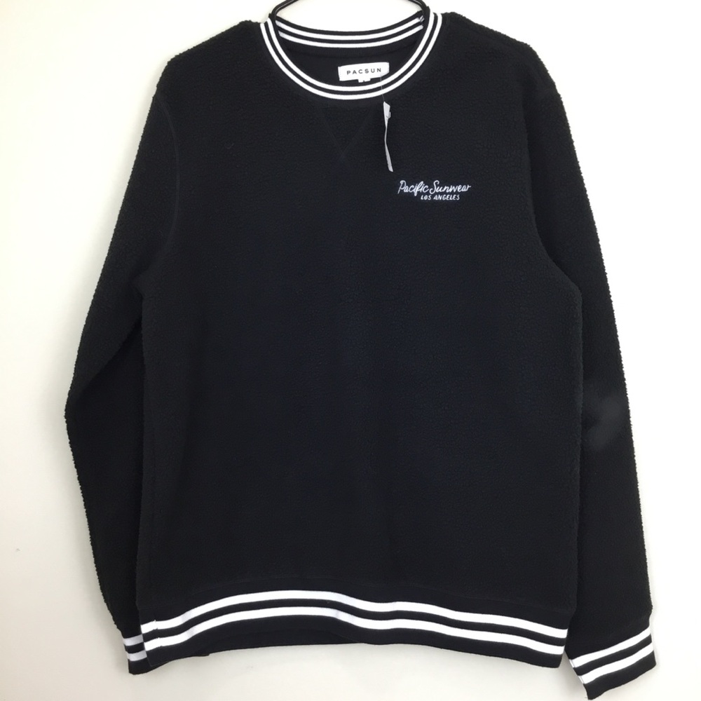 PacSun Sherpa Black White Crew Neck Sweatshirt Size Men's Small NWT